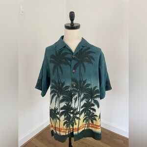 Vintage Tommy Bahama Silk and Linen Camp Shirt in Palm Tree Print